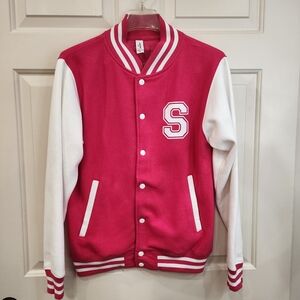 Women's Vibrant Pink Varsity Size S Jacket Graphic S On Front